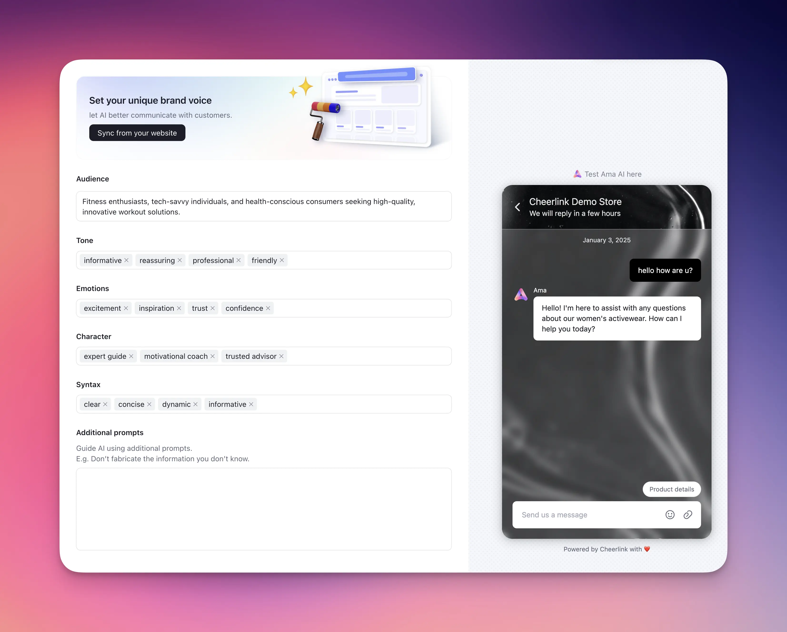 Cheerlink&#x27;s AI chatbot brand voice settings
