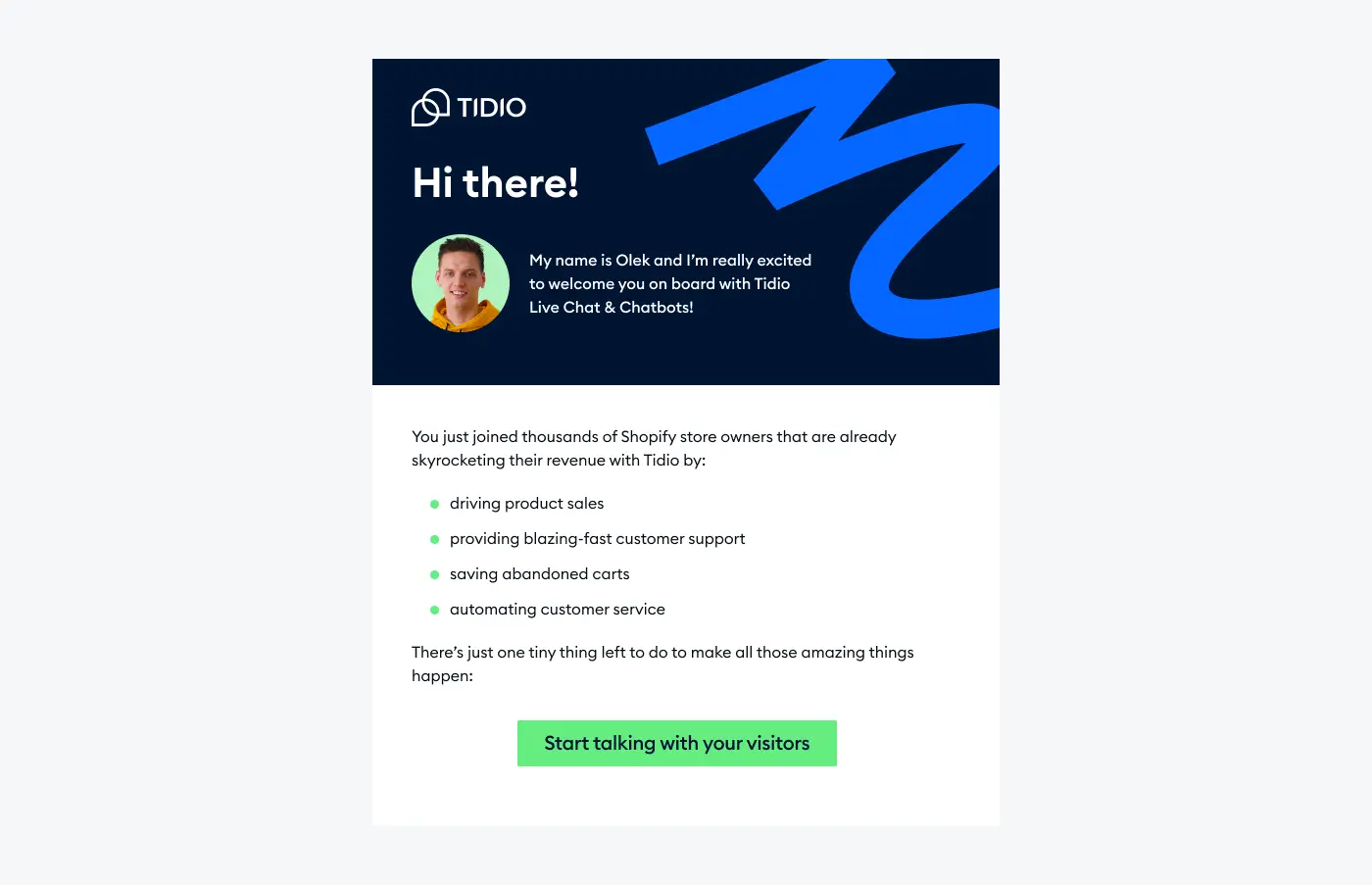 Tidio welcome message