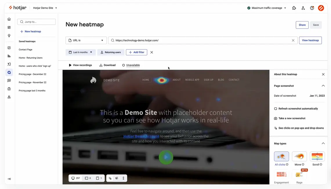 Example of using heatmaps to analyze website performance