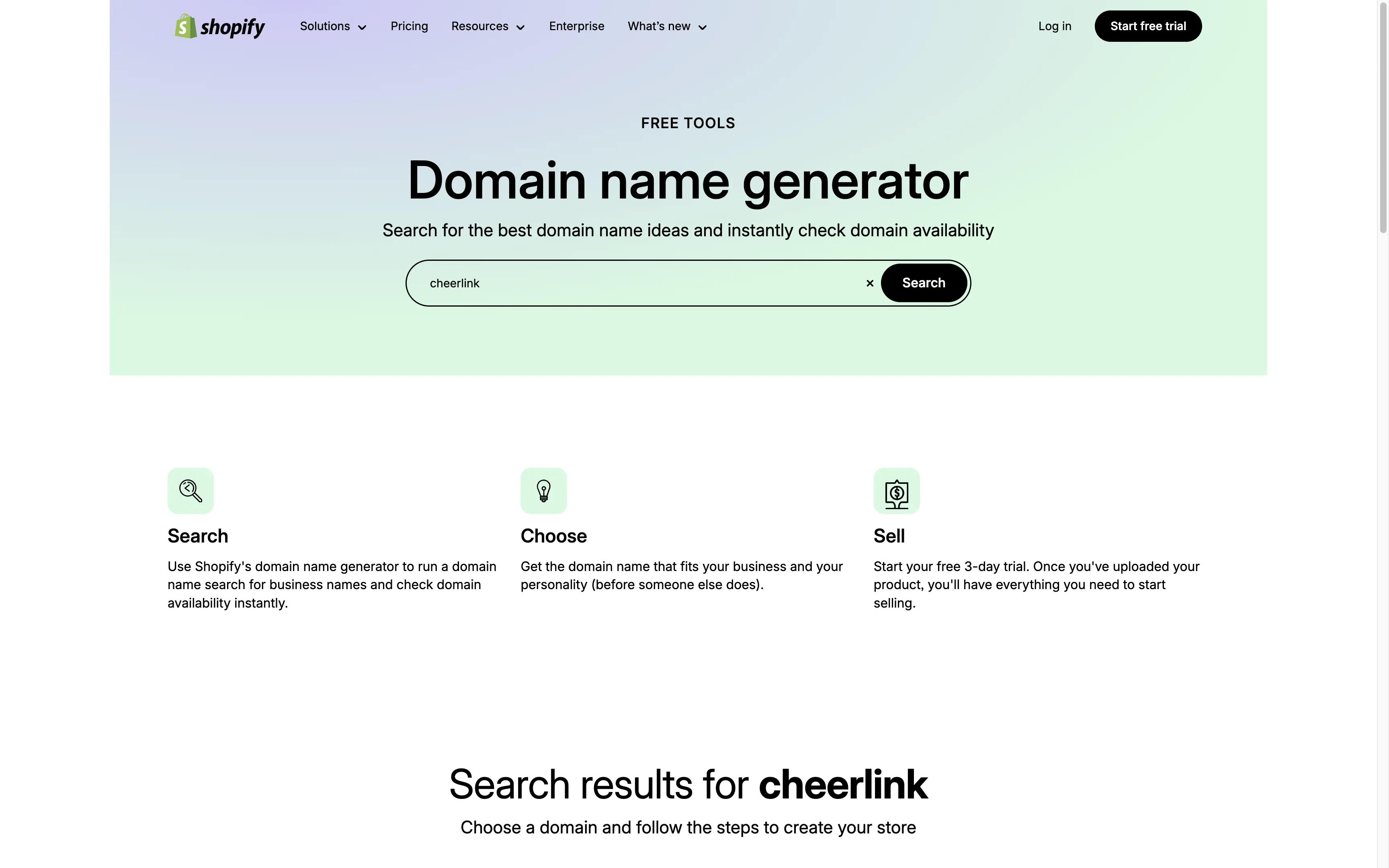 Shopify Domain Name Page Screenshot