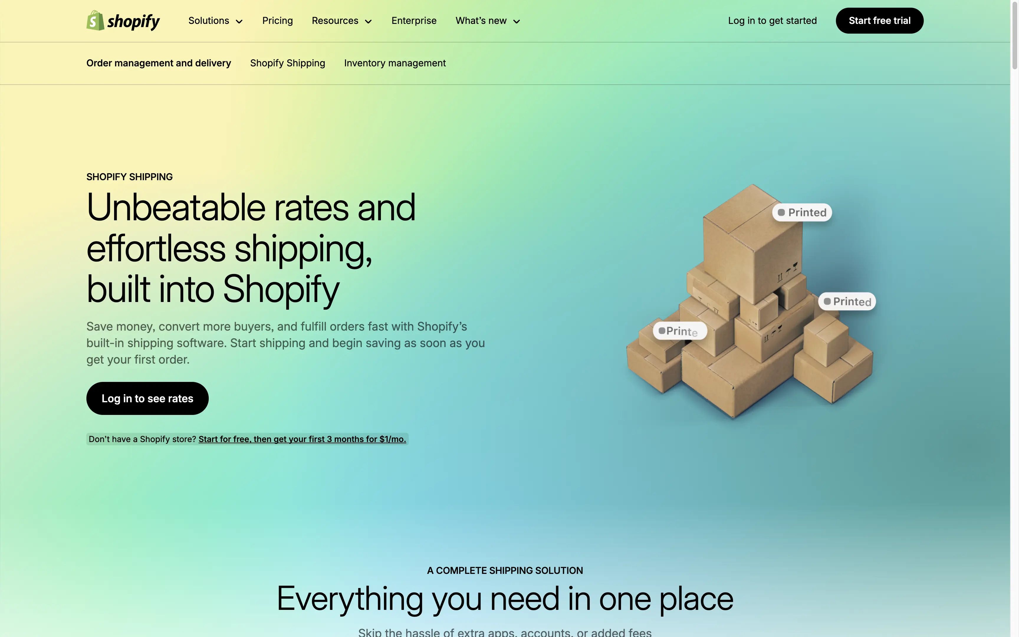 Shopify Shipping Settings Page Screenshot